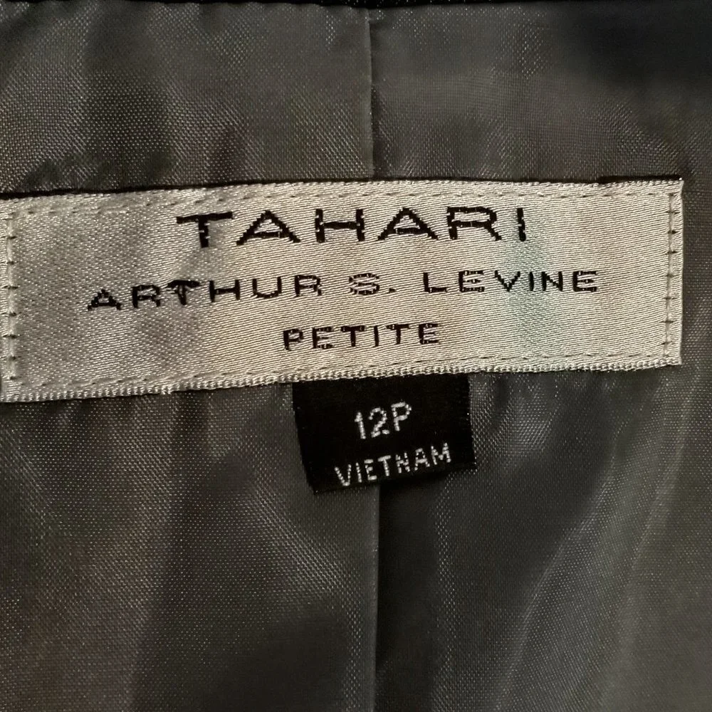 Tahari Charcoal Grey Denim Gunmetal Chain Accent Jacket
